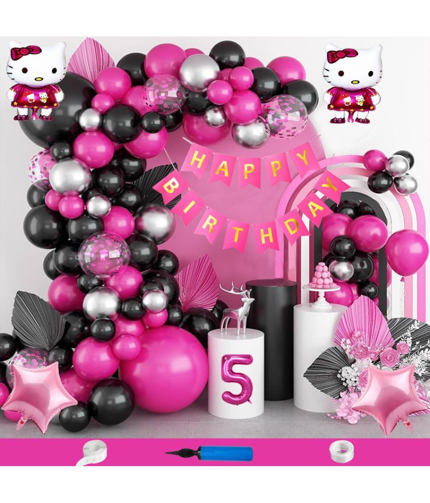     			CRAZYKART Hello Kitty Star Theme Fifth 5th Birthday Decoration Items For Girls Party Decoration Kit Balloon Combo Pack Of 89 Pcs Pink