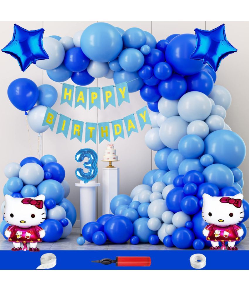     			CRAZYKART Hello Kitty Star Theme Third 3rd Birthday Decoration Items For Boys Party Decoration Kit Balloon Combo Pack Of 109 Pcs Blue