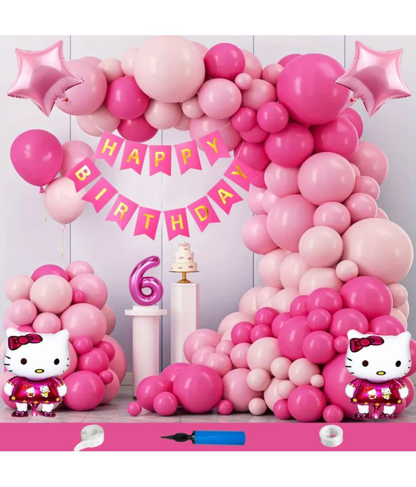     			CRAZYKART Hello Kitty Star Theme Sixth 6th Birthday Decoration Items For Girls Party Decoration Kit Balloon Combo Pack Of 109 Pcs Pink