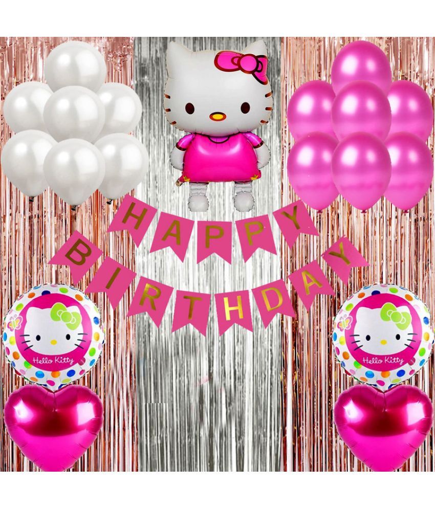     			CRAZYKART Hello Kitty Theme  Birthday Decoration Items For Girls Party Decoration Kit Balloon Combo Pack Of 39 Pcs Pink