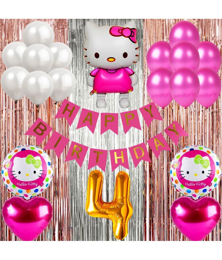     			CRAZYKART Hello Kitty Theme Fourth 4th Birthday Decoration Items For Girls Party Decoration Kit Balloon Combo Pack Of 40 Pcs Pink