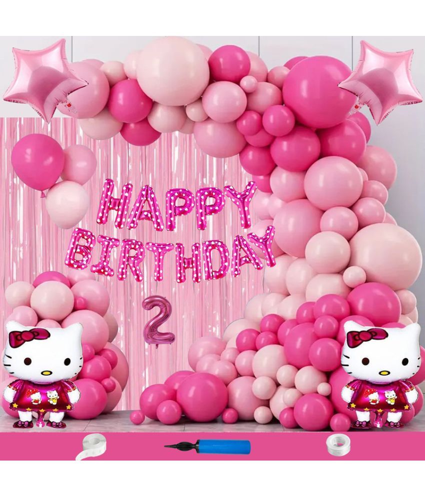     			CRAZYKART Hello Kitty Theme Second 2nd Birthday Decoration Items For Girls Party Decoration Kit Balloon Combo Pack Of 111 Pcs Pink