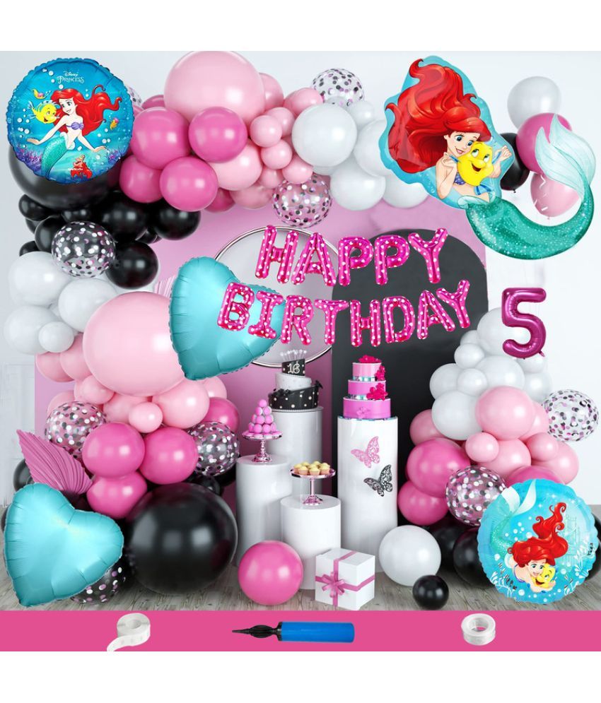     			CRAZYKART Mermaid Theme Fifth 5th Birthday Decoration Items For Girls Party Decoration Kit Balloon Combo Pack Of 115 Pcs Pink