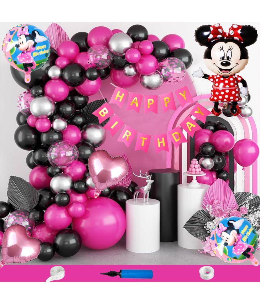     			CRAZYKART Minnie Mouse Theme  Birthday Decoration Items For Girls Party Decoration Kit Balloon Combo Pack Of 89 Pcs Pink