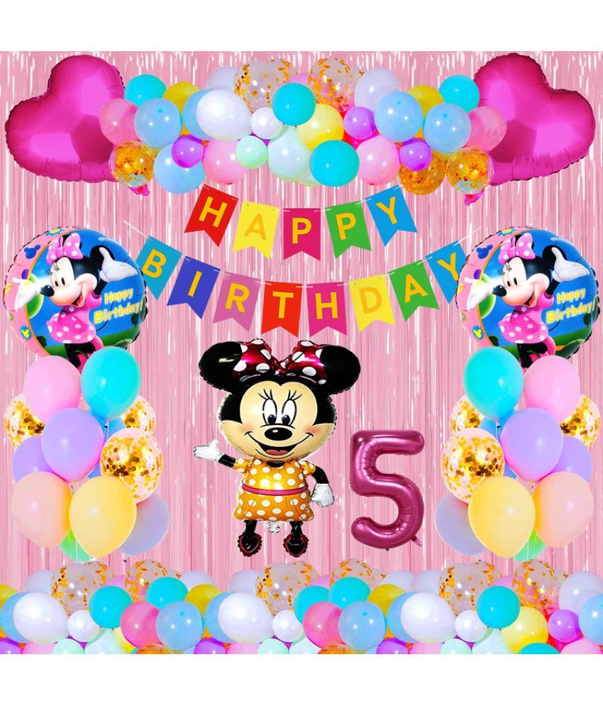     			CRAZYKART Minnie Mouse Theme Fifth 5th Birthday Decoration Items For Girls Party Decoration Kit Balloon Combo Pack Of 39 Pcs Yellow