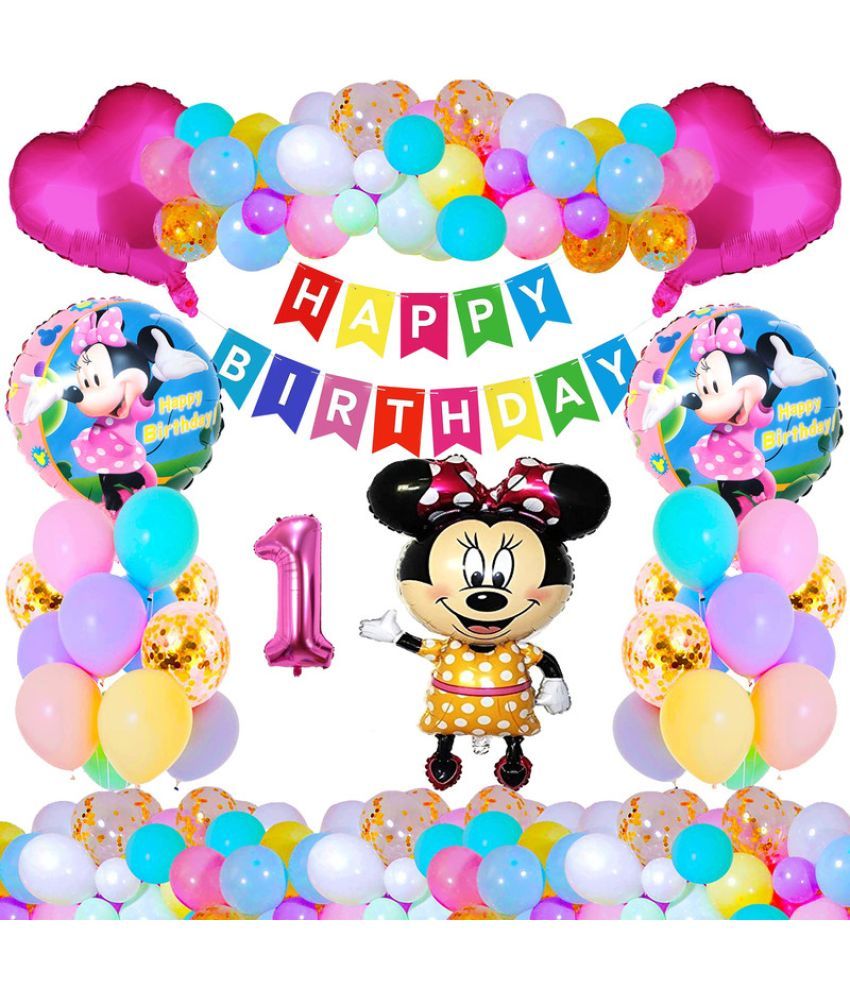     			CRAZYKART Minnie Mouse Theme First 1st Birthday Decoration Items For Girls Party Decoration Kit Balloon Combo Pack Of 37 Pcs Yellow