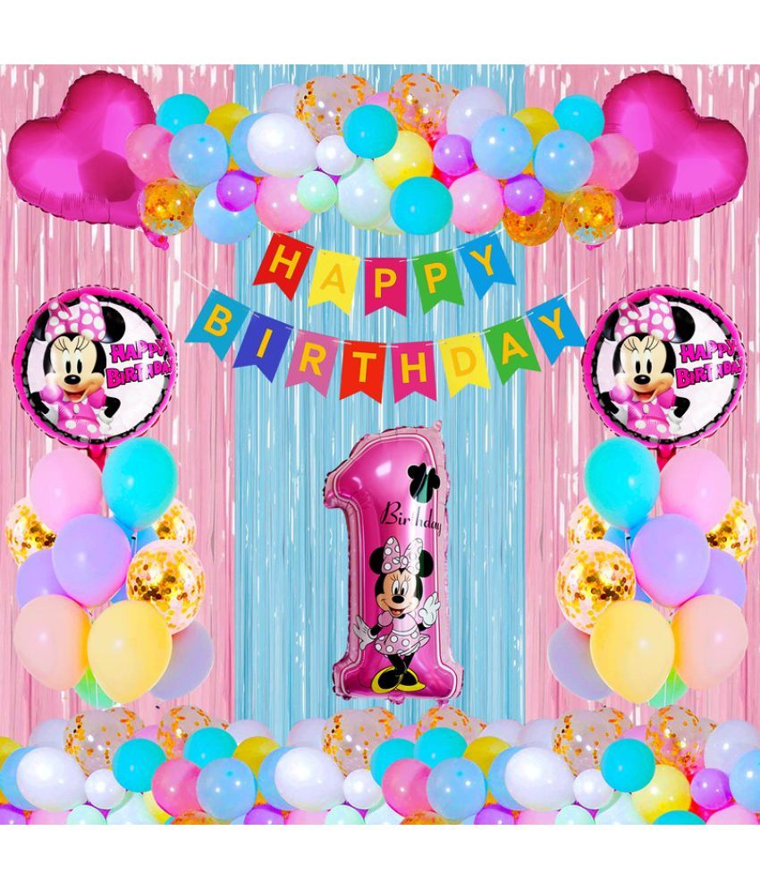     			CRAZYKART Minnie Mouse Theme First 1st Birthday Decoration Items For Girls Party Decoration Kit Balloon Combo Pack Of 39 Pcs Pink