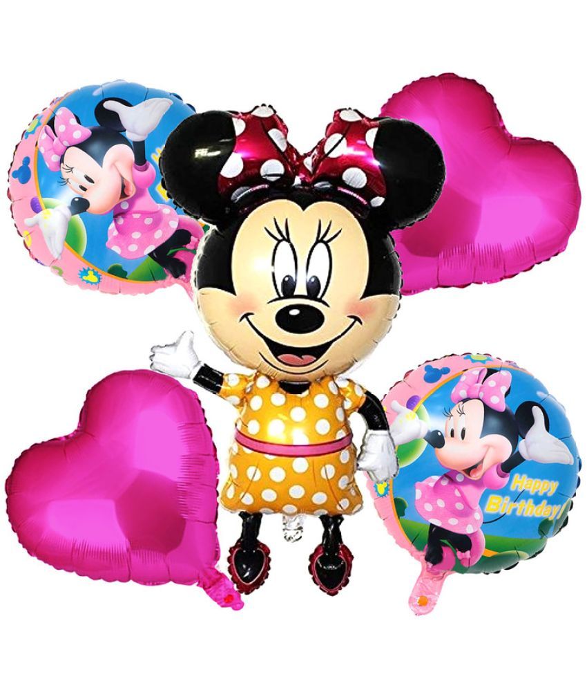     			CRAZYKART Minnie Mouse Theme Foil Balloon Set For Girls Birthday Party Decoration Items Pack Of 5 Pcs Pink