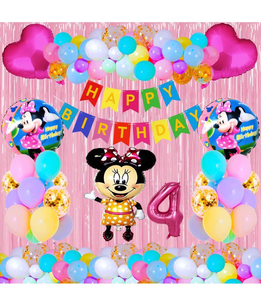     			CRAZYKART Minnie Mouse Theme Fourth 4th Birthday Decoration Items For Girls Party Decoration Kit Balloon Combo Pack Of 39 Pcs Yellow