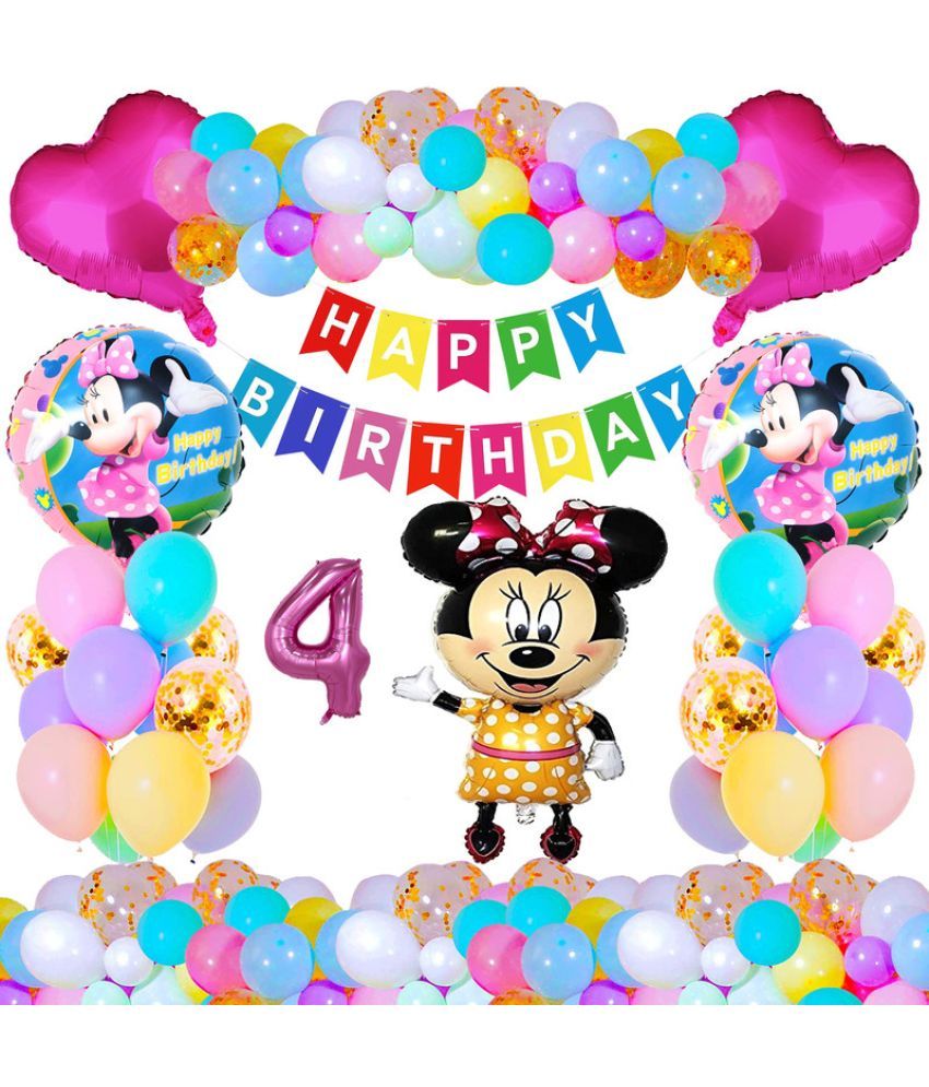     			CRAZYKART Minnie Mouse Theme Fourth 4th Birthday Decoration Items For Girls Party Decoration Kit Balloon Combo Pack Of 37 Pcs Yellow