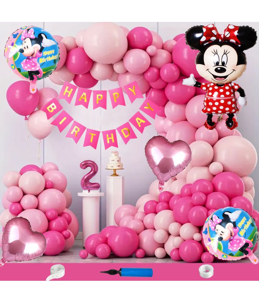     			CRAZYKART Minnie Mouse Theme Second 2nd Birthday Decoration Items For Girls Party Decoration Kit Balloon Combo Pack Of 110 Pcs Pink