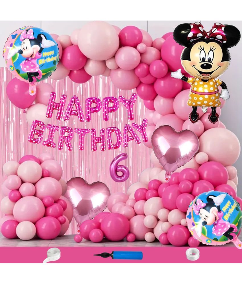     			CRAZYKART Minnie Mouse Theme Sixth 6th Birthday Decoration Items For Girls Party Decoration Kit Balloon Combo Pack Of 112 Pcs Pink