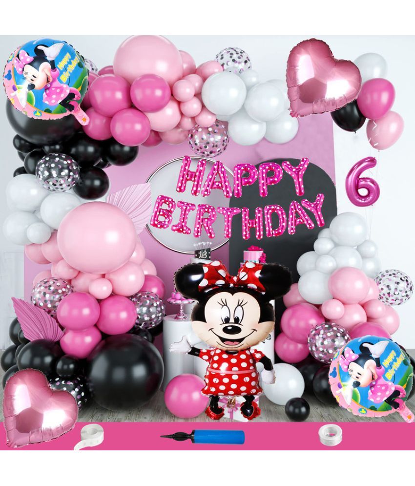     			CRAZYKART Minnie Mouse Theme Sixth 6th Birthday Decoration Items For Girls Party Decoration Kit Balloon Combo Pack Of 115 Pcs Pink