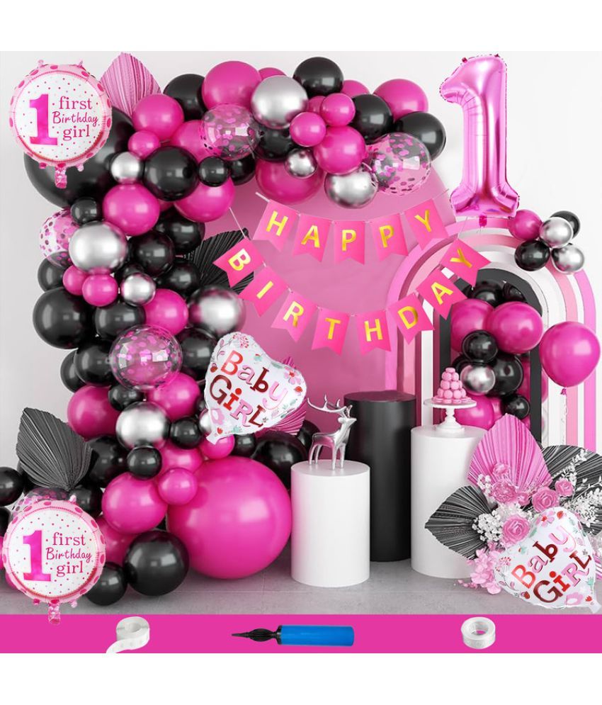     			CRAZYKART Number Theme First 1st Birthday Decoration Items For Girls Party Decoration Kit Balloon Combo Pack Of 89 Pcs Pink