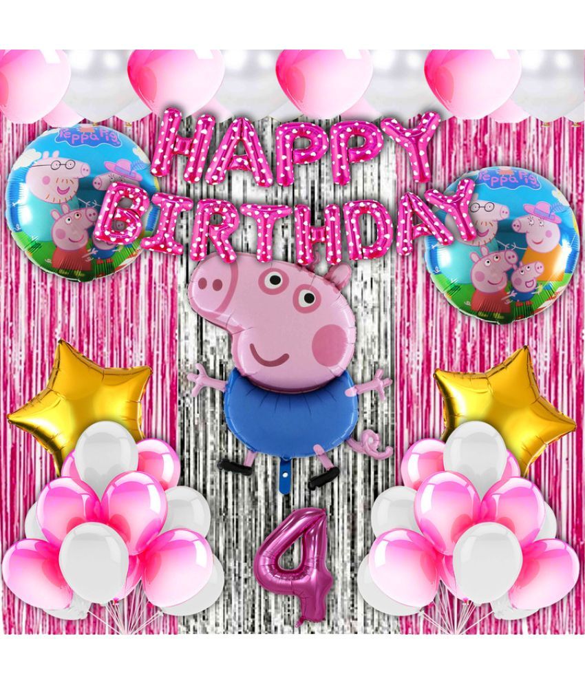     			CRAZYKART Peppa Pig Theme Fourth 4th Birthday Decoration Items For Girls Party Decoration Kit Balloon Combo Pack Of 40 Pcs Pink