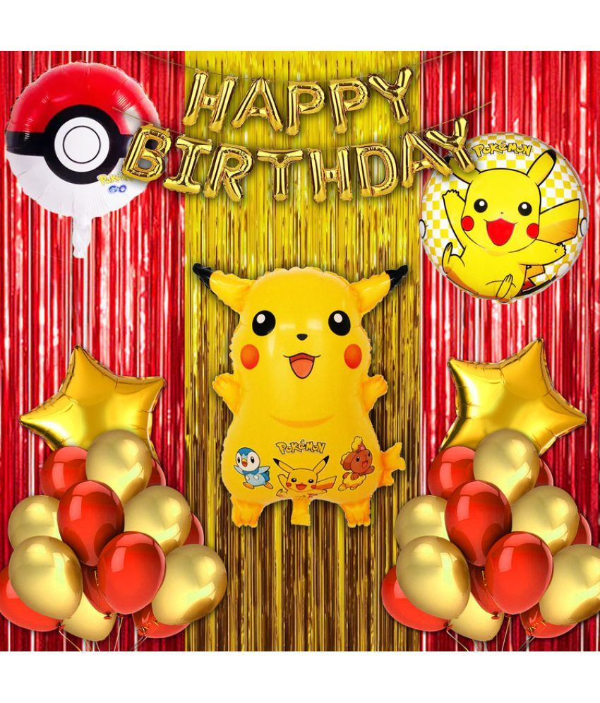     			CRAZYKART Pikachu Pokemon Theme  Birthday Decoration Items For Boys Party Decoration Kit Balloon Combo Pack Of 39 Pcs Red