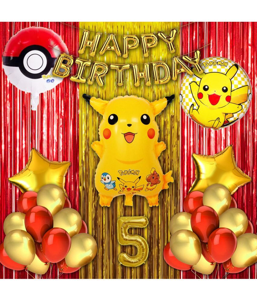     			CRAZYKART Pikachu Pokemon Theme Fifth 5th Birthday Decoration Items For Boys Party Decoration Kit Balloon Combo Pack Of 40 Pcs Red