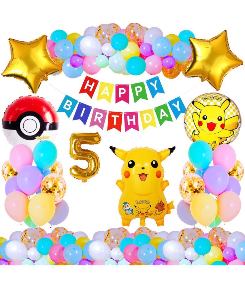     			CRAZYKART Pikachu Pokemon Theme Fifth 5th Birthday Decoration Items For Boys Party Decoration Kit Balloon Combo Pack Of 37 Pcs Yellow