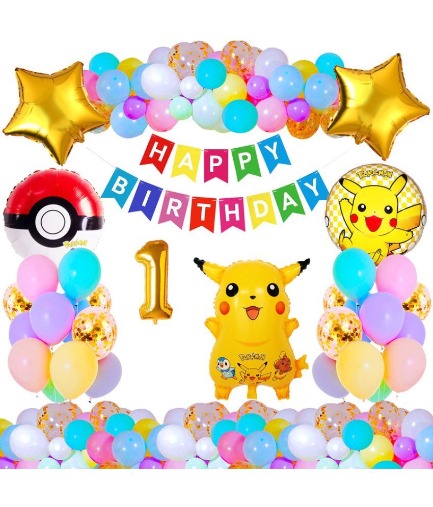     			CRAZYKART Pikachu Pokemon Theme First 1st Birthday Decoration Items For Boys Party Decoration Kit Balloon Combo Pack Of 37 Pcs Yellow