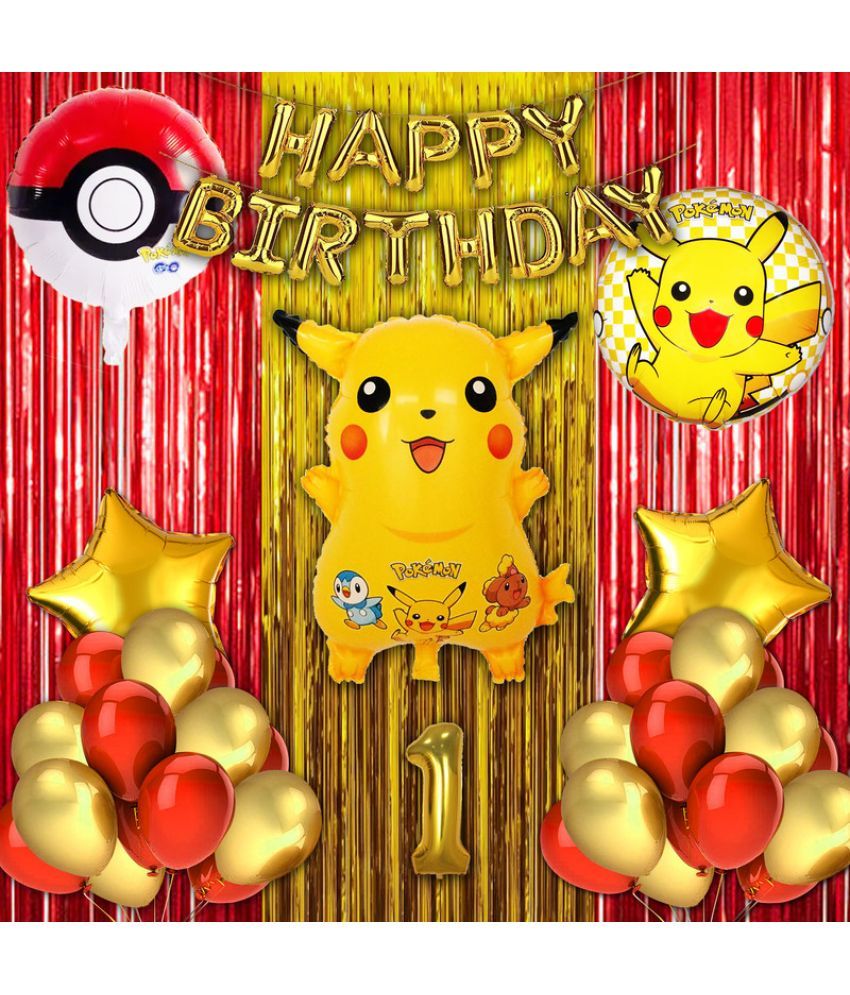     			CRAZYKART Pikachu Pokemon Theme First 1st Birthday Decoration Items For Boys Party Decoration Kit Balloon Combo Pack Of 40 Pcs Red