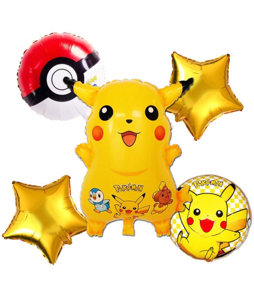     			CRAZYKART Pikachu Theme Foil Balloon Set For Boys Birthday Party Decoration Items Pack Of 5 Pcs Yellow