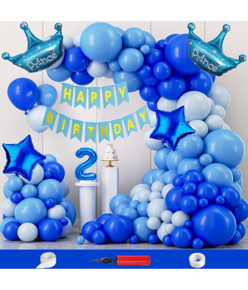     			CRAZYKART Prince Crown Star Theme Second 2nd Birthday Decoration Items For Boys Party Decoration Kit Balloon Combo Pack Of 109 Pcs Blue