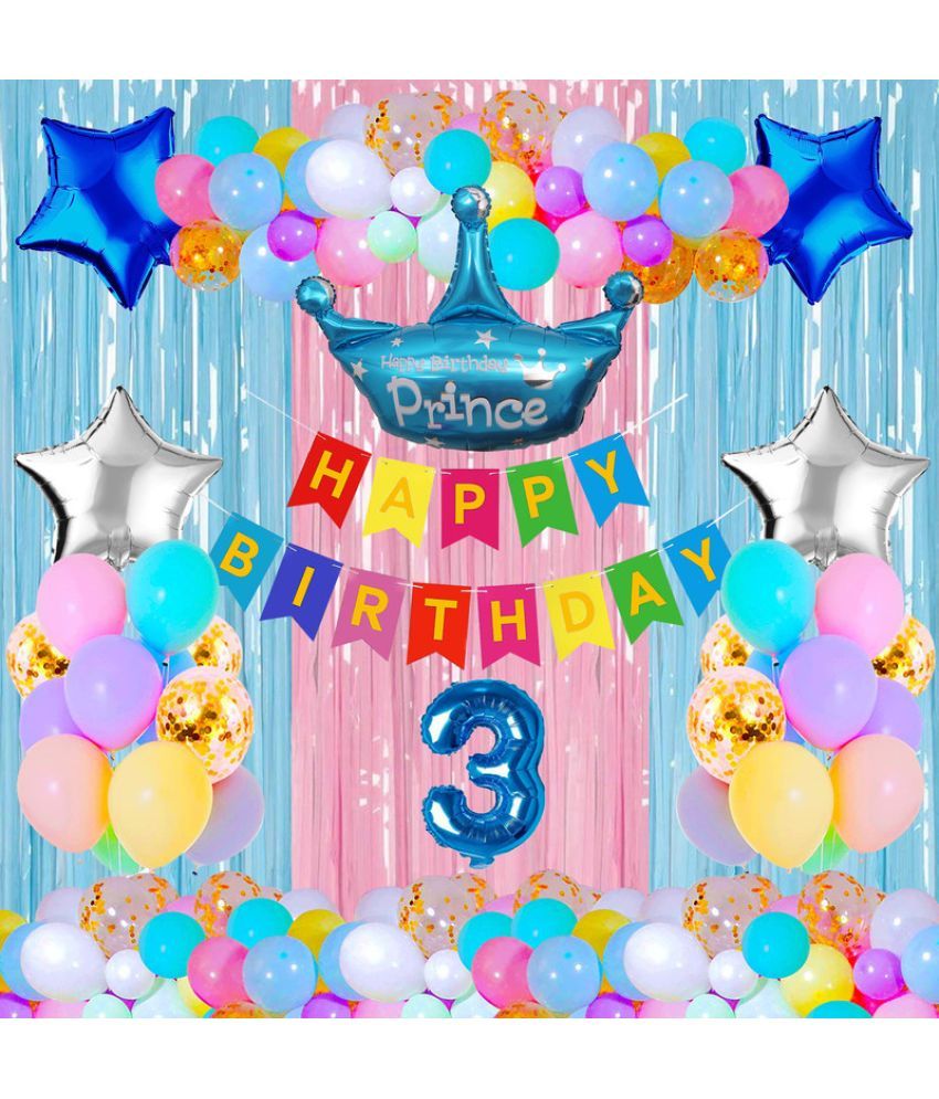     			CRAZYKART Prince Crown Theme Third 3rd Birthday Decoration Items For Boys Party Decoration Kit Balloon Combo Pack Of 40 Pcs Blue