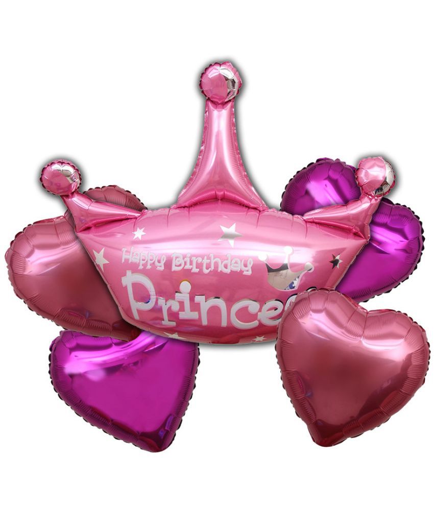     			CRAZYKART Princess Crown Theme Foil Balloon Set For Girls Birthday Party Decoration Items Pack Of 5 Pcs Pink