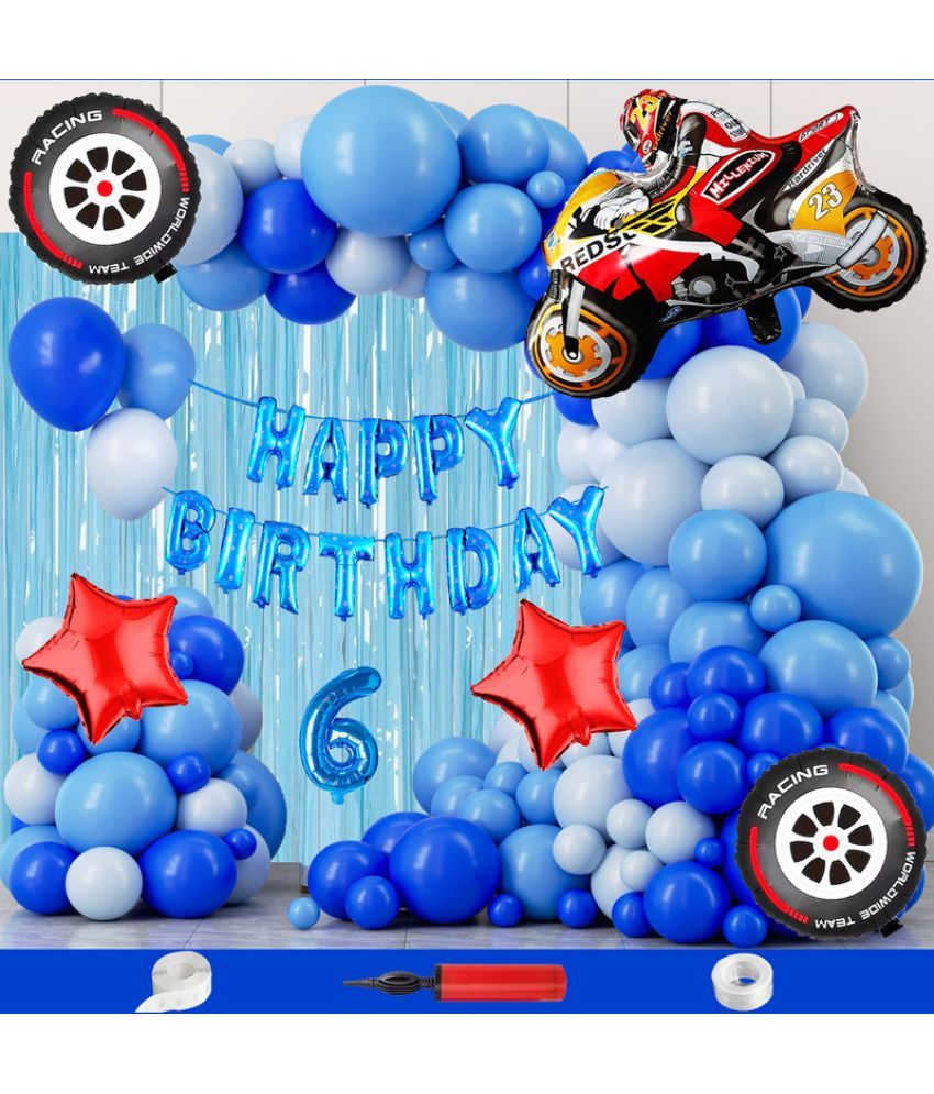     			CRAZYKART Racing Bike Theme Sixth 6th Birthday Decoration Items For Boys Party Decoration Kit Balloon Combo Pack Of 112 Pcs Red