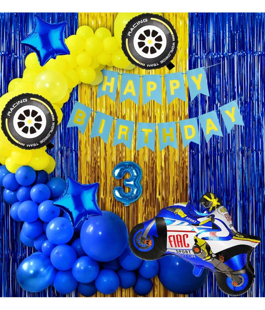     			CRAZYKART Racing Bike Theme Third 3rd Birthday Decoration Items For Boys Party Decoration Kit Balloon Combo Pack Of 40 Pcs Blue