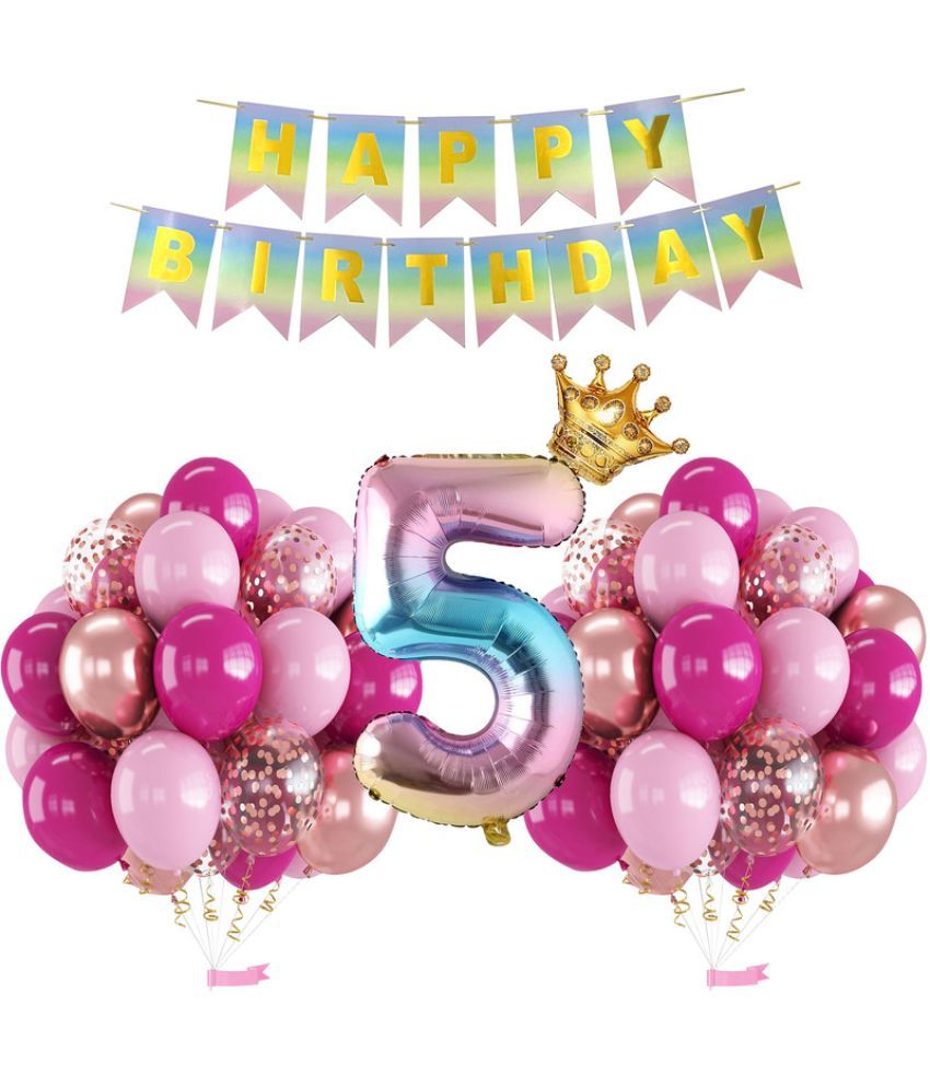     			CRAZYKART Rainbow Shade Number Crown Theme Fifth 5th Birthday Decoration Items For Girls Party Decoration Kit Balloon Combo Pack Of 38 Pcs Multicolor