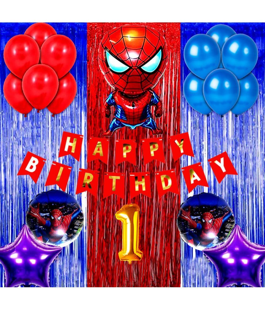     			CRAZYKART Spiderman Theme First 1st Birthday Decoration Items For Boys Party Decoration Kit Balloon Combo Pack Of 40 Pcs Blue