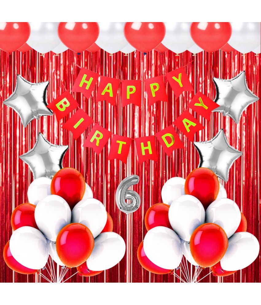     			CRAZYKART Star Theme Sixth 6th Birthday Decoration Items For Girls Party Decoration Kit Balloon Combo Pack Of 28 Pcs Red