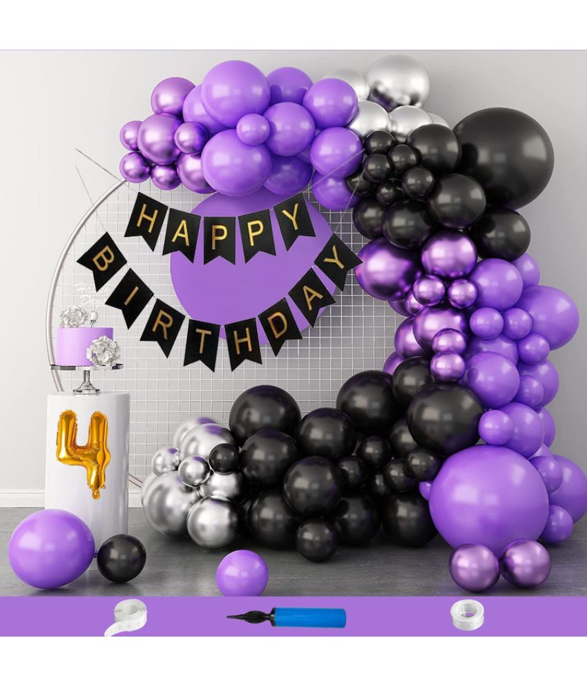     			CRAZYKART  Theme Fourth 4th Birthday Decoration Items For Girls Party Decoration Kit Balloon Combo Pack Of 105 Pcs Purple