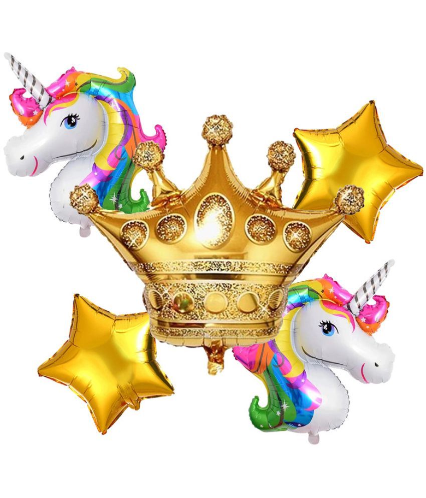     			CRAZYKART Unicorn Crown Theme Foil Balloon Set For Boys Girls Birthday Party Decoration Items Pack Of 5 Pcs Pink