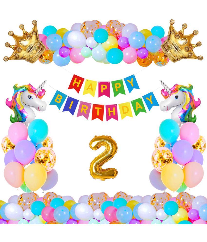     			CRAZYKART Unicorn Crown Theme Second 2nd Birthday Decoration Items For Boys Party Decoration Kit Balloon Combo Pack Of 36 Pcs Gold