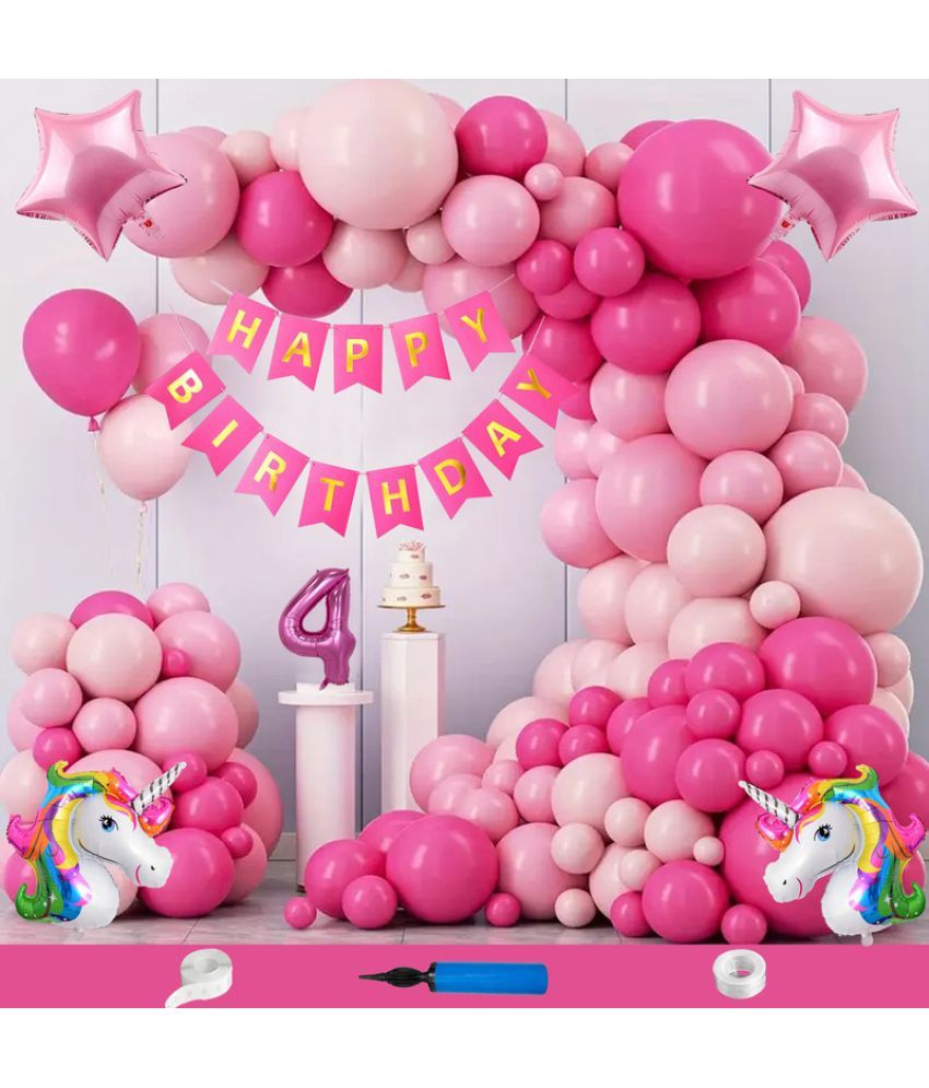     			CRAZYKART Unicorn Star Theme Fourth 4th Birthday Decoration Items For Girls Party Decoration Kit Balloon Combo Pack Of 109 Pcs Pink