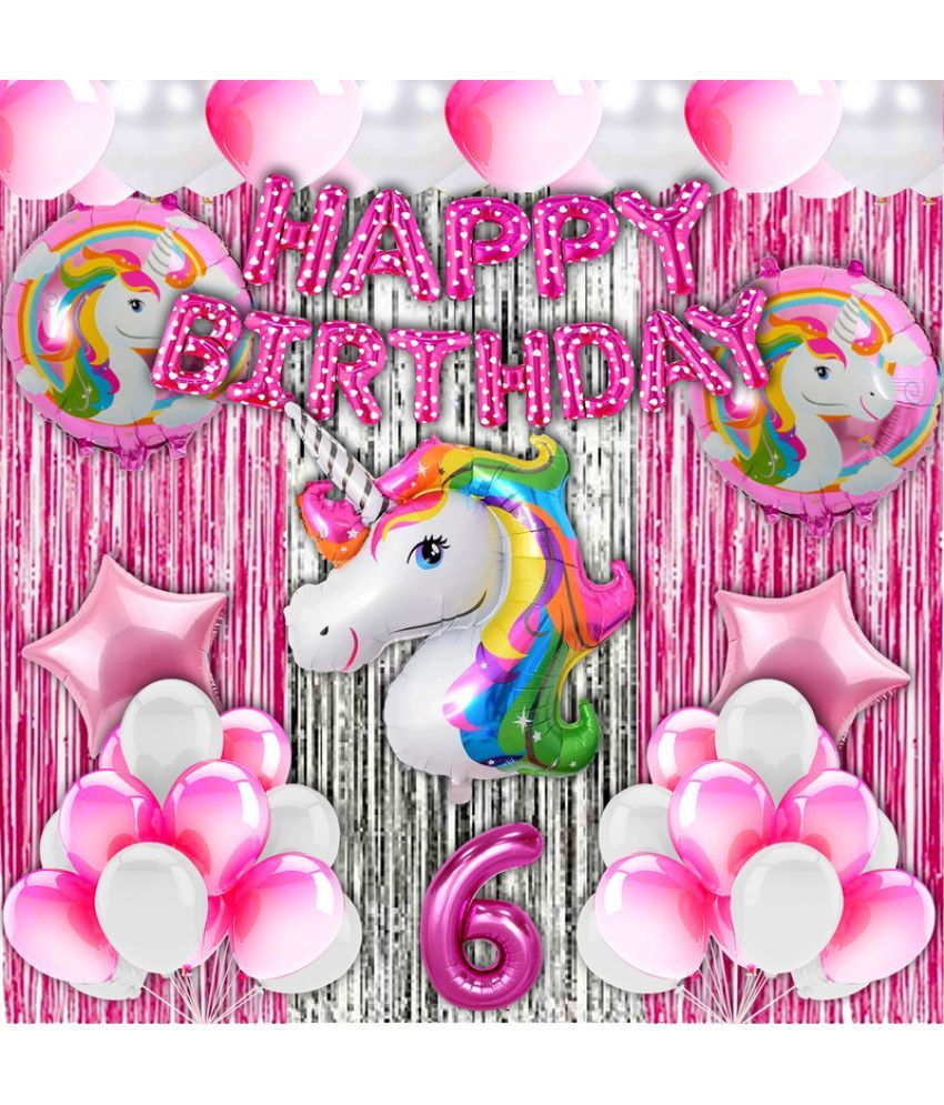     			CRAZYKART Unicorn Theme Sixth 6th Birthday Decoration Items For Girls Party Decoration Kit Balloon Combo Pack Of 40 Pcs Pink