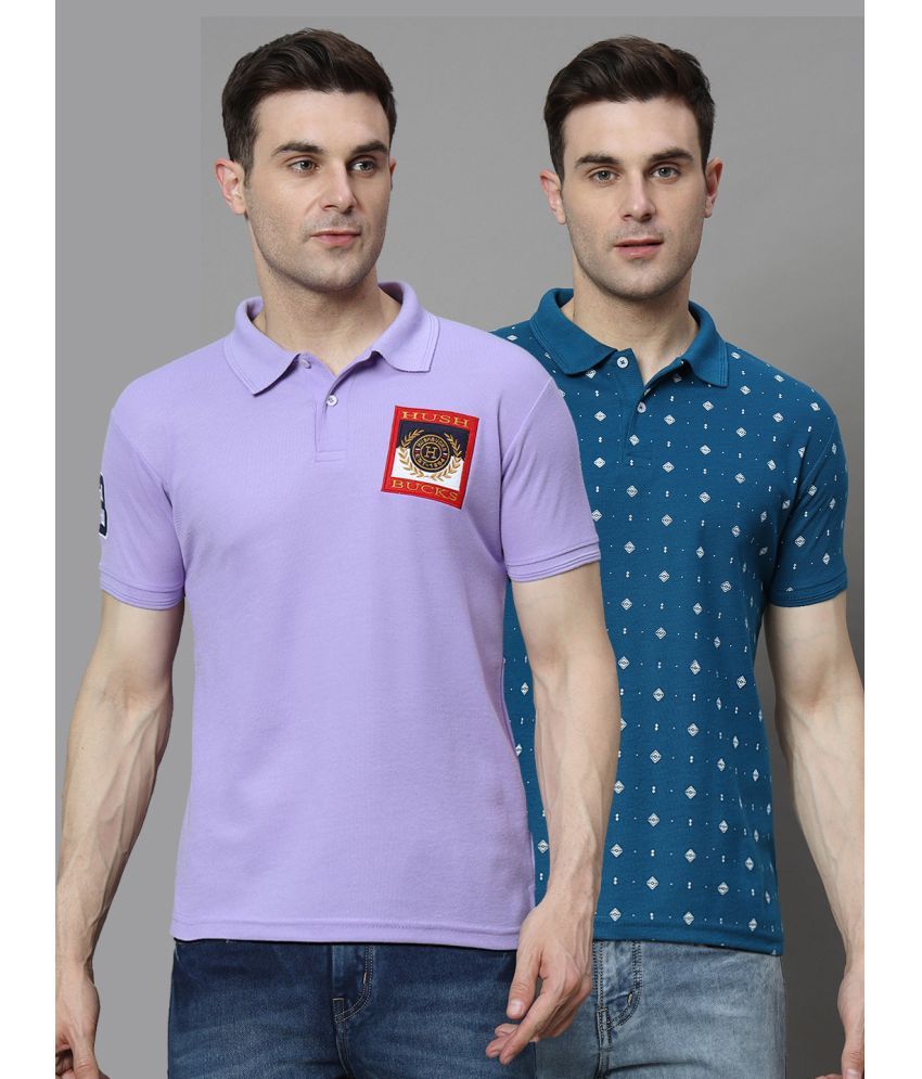     			Hushbucks Pack of 2 Cotton Blend Regular Fit Solid Half Sleeves Men's Polo T Shirt ( Purple )