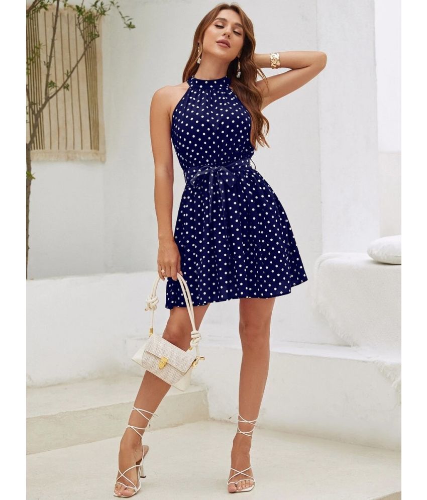     			Istyle Can Crepe Printed Above Knee Women's Fit & Flare Dress - Navy ( Pack of 1 )