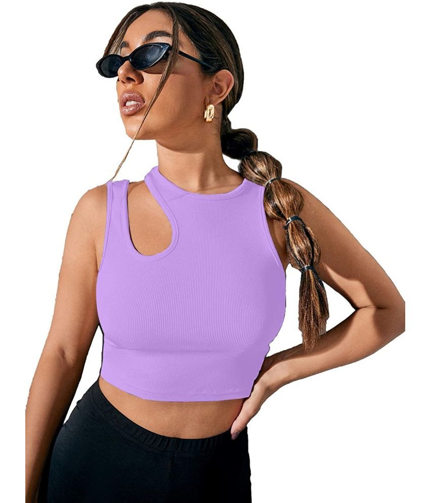     			Istyle Can Purple Cotton Blend Women's Crop Top ( Pack of 1 )