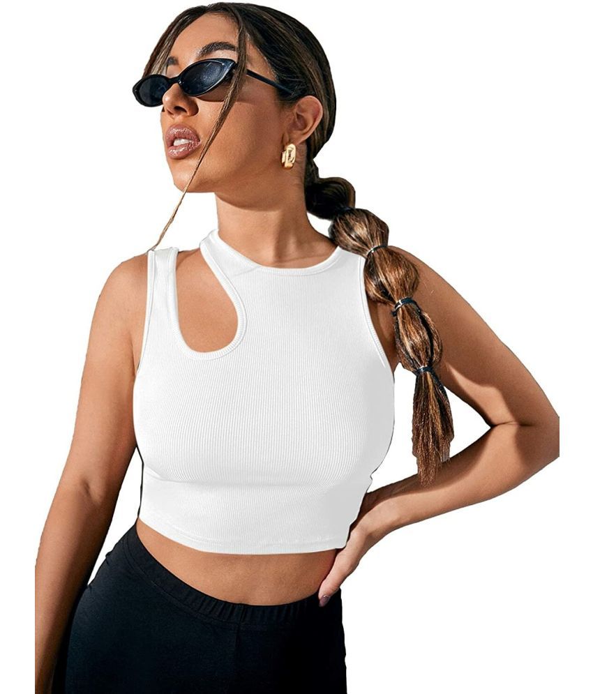     			Istyle Can White Cotton Blend Women's Crop Top ( Pack of 1 )