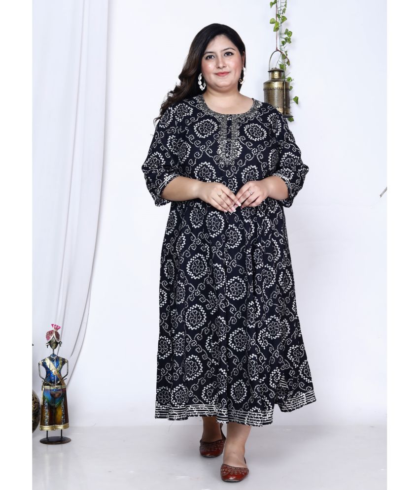     			Swasti Pack of 1 Cotton Blend Printed Anarkali Women's Kurti - ( Black )