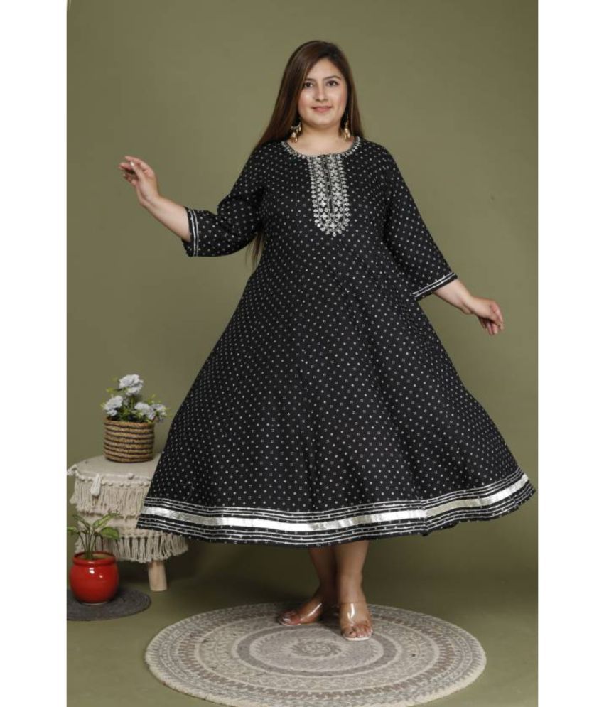     			Swasti Pack of 1 Cotton Blend Printed Anarkali Women's Kurti - ( Black )