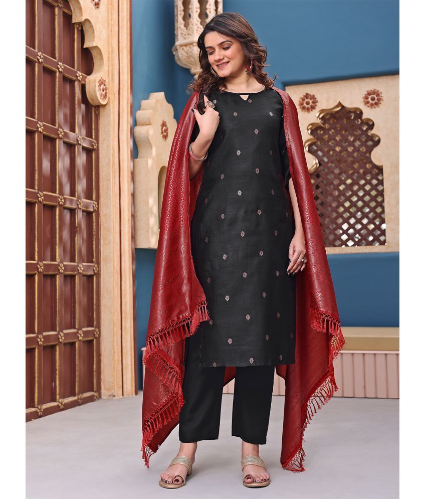     			Trijal Fab Banarasi Self Design Kurti With Pants Women's Stitched Salwar Suit - Black ( Pack of 1 )