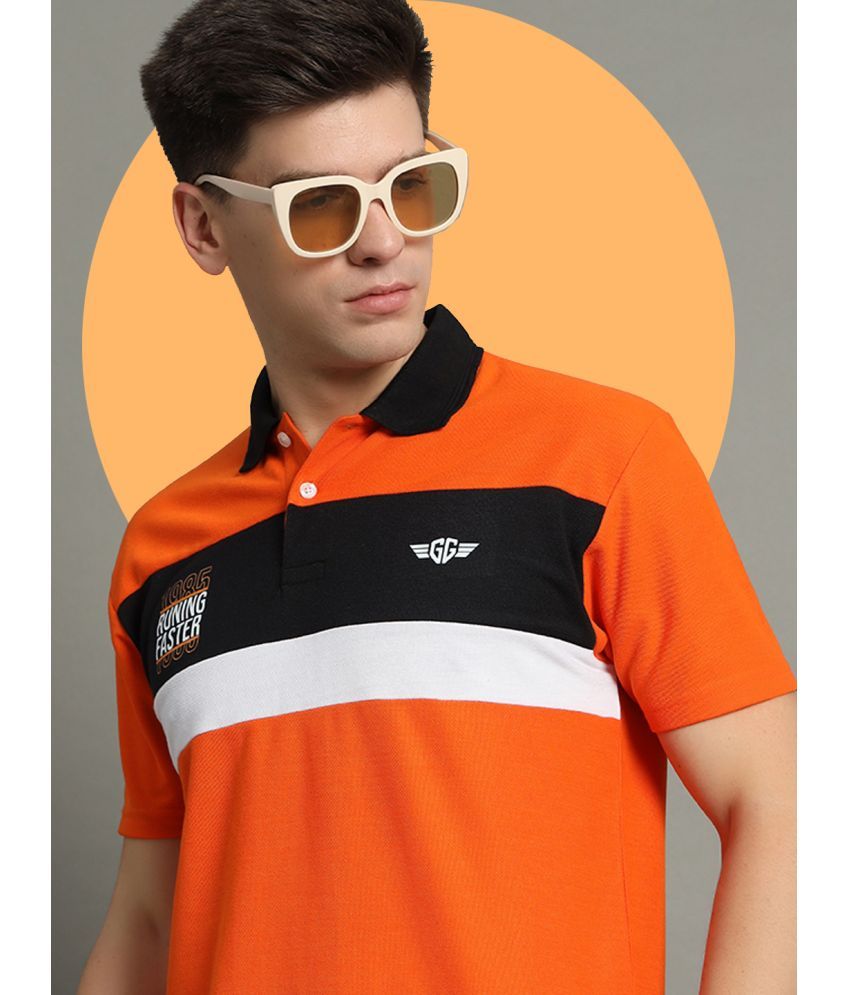     			GET GOLF Pack of 1 Cotton Blend Regular Fit Colorblock Half Sleeves Men's Polo T Shirt ( Orange )