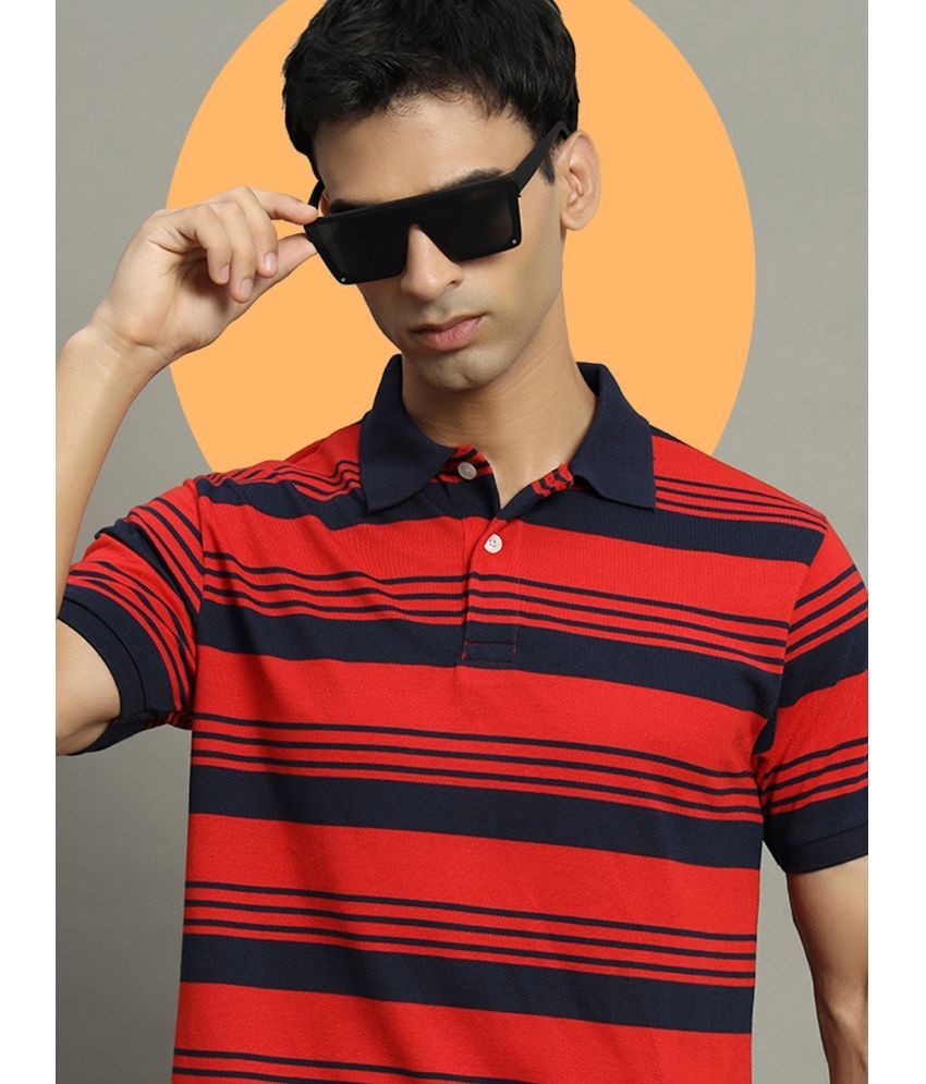     			GET GOLF Pack of 1 Cotton Blend Regular Fit Striped Half Sleeves Men's Polo T Shirt ( Red )