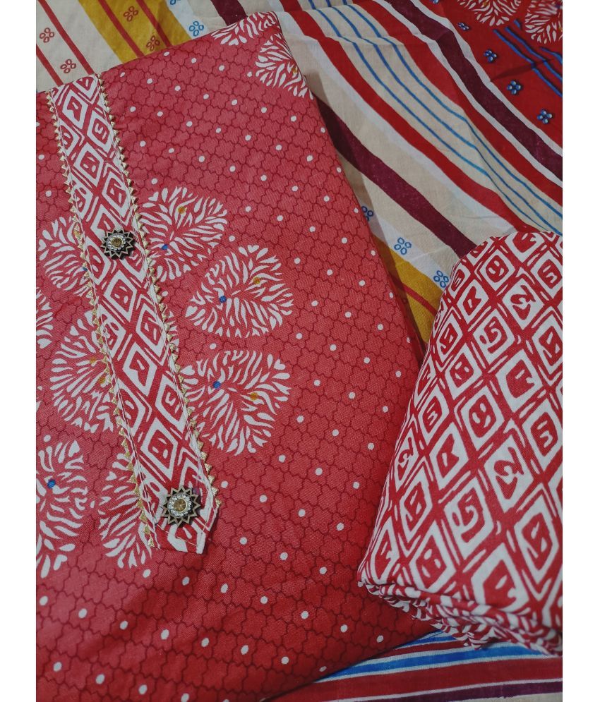     			BBQSTYLE Unstitched Cotton Printed Dress Material - Red ( Pack of 1 )