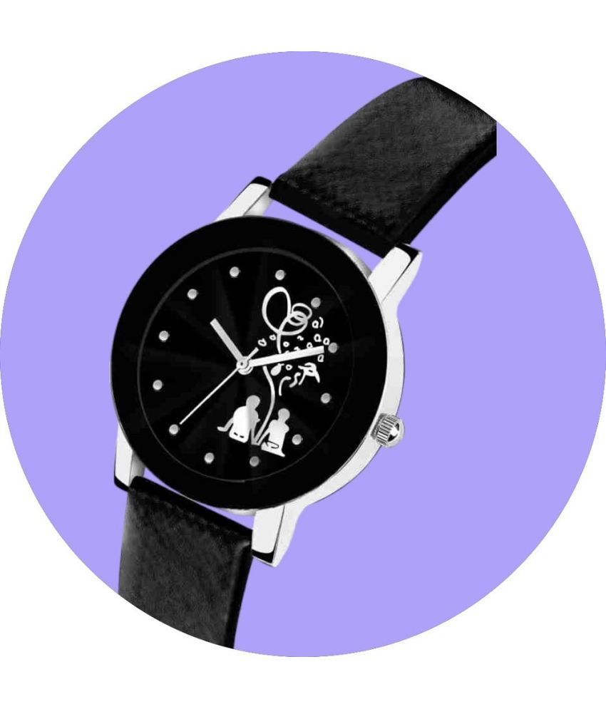     			Cosmic Black Leather Analog Womens Watch