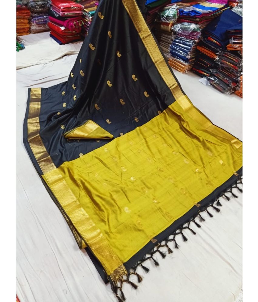     			FAB SILK Cotton Silk Woven Saree With Blouse Piece ( Black , Pack of 1 )